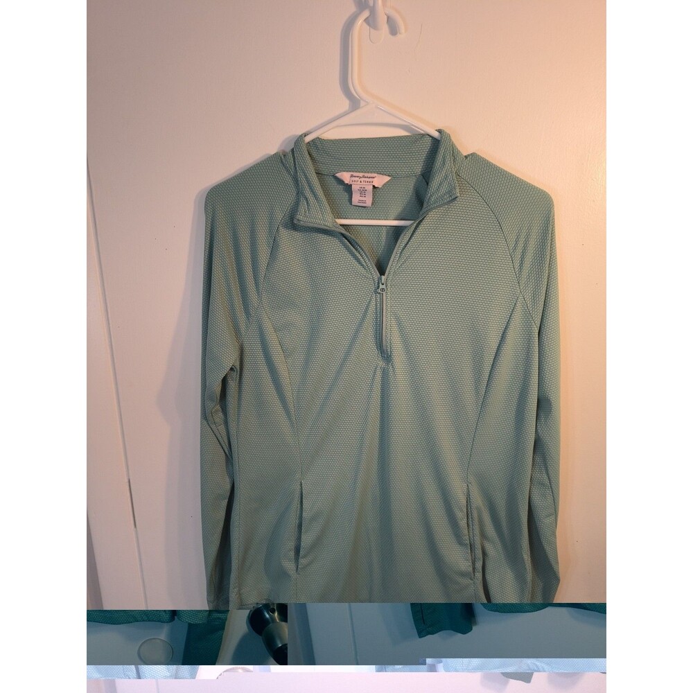 Tommy Bahama Golf Tennis 1/4 Zip Pullover Top Women M Green Honeycomb Textured